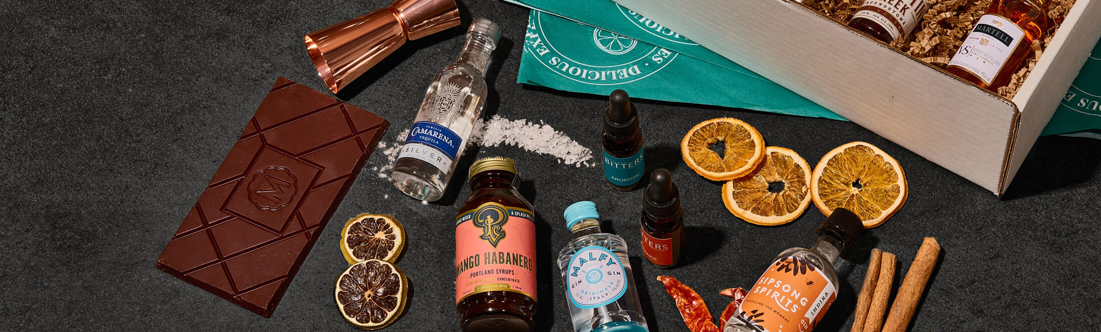 Premium cocktail ingredients from a Delicious Experiences mixology kit